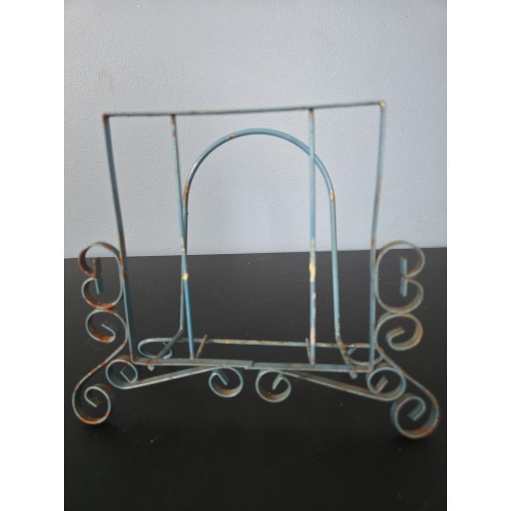 Vintage 6.5" Blue Metal Napkin Holder or Mail Rack‎ - Rustic Decor